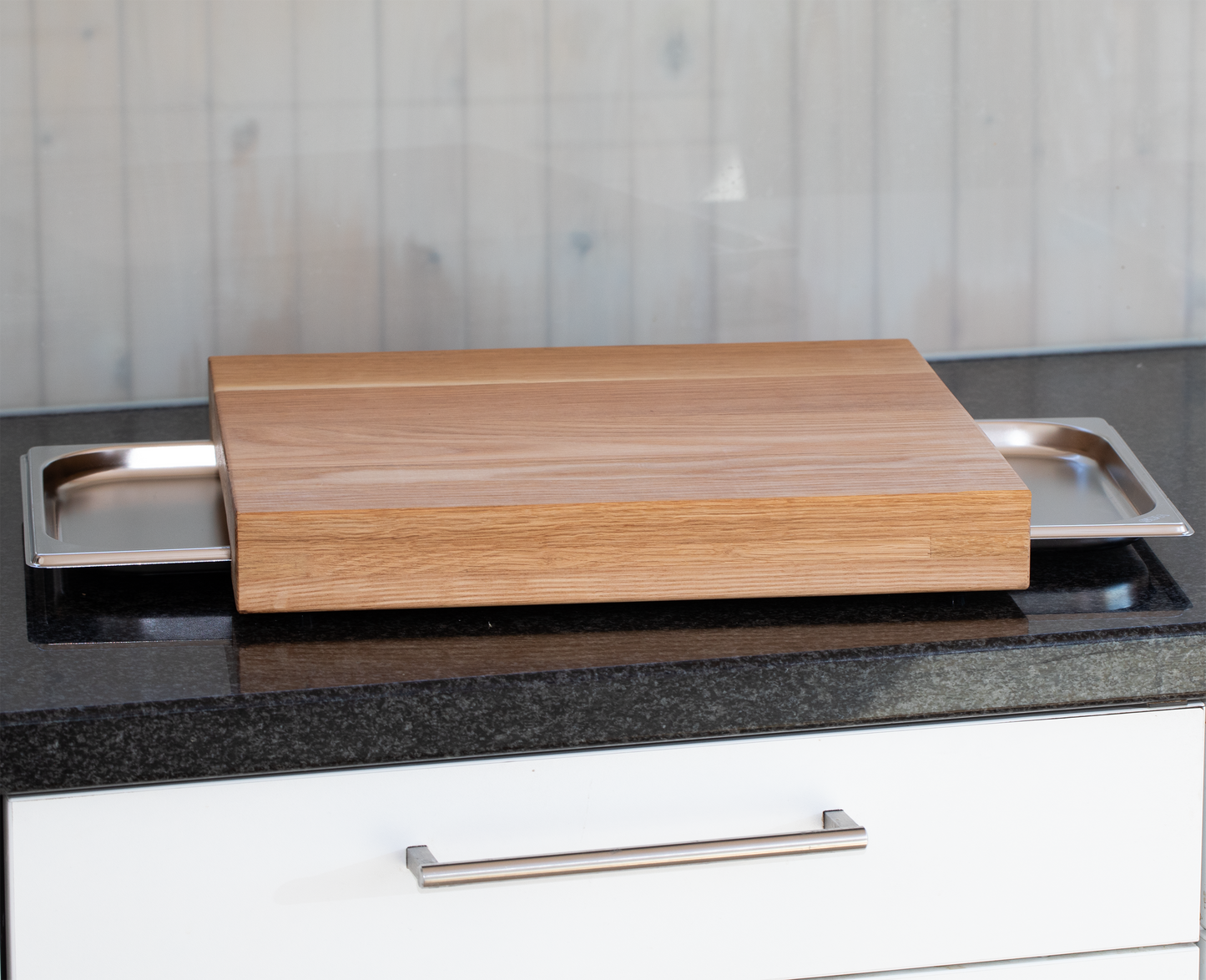 Version 1 WBecker Eichenholz Schneidebrett mit Auffangschalen 20mm